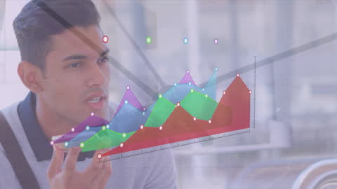 Caucasian Man Engaging with Data Visualization on Smartphone