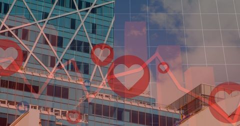 Social Media Engagement Overlaid on Modern City Architecture - Download Free Stock Images Pikwizard.com