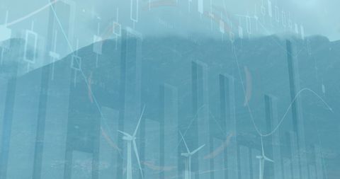 Digital Graphs Overlay Wind Turbines in Renewable Energy Field