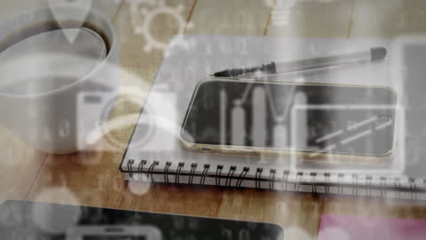 Digital Workspace: Smartphone and Notebook with Coffee