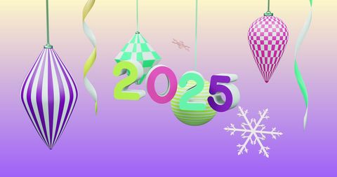 Festive 2025 New Year Design with Hanging Decorations