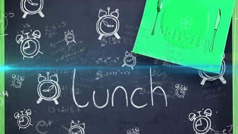 Chalkboard Design Featuring Lunch with Alarm Clocks and Math