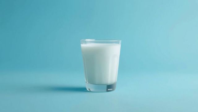 Minimalist Glass of Milk on Light Blue Background