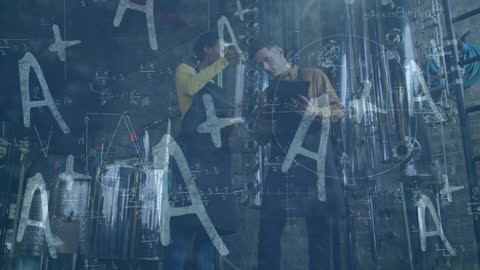 Diverse Business Team Solving Equations in Office Setting