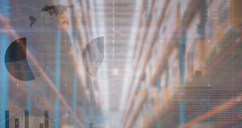 Financial Data Processing Overlay on Industrial Warehouse - Download Free Stock Images Pikwizard.com