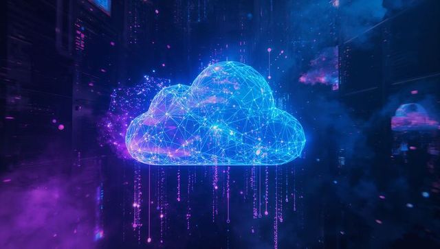 Neon Digital Cloud in Futuristic Data Center Environment