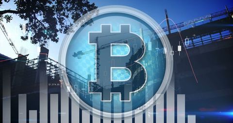 Bitcoin Financial Growth Concept with Urban Construction