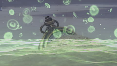 Symbolic Stopwatch with Virus Particles and Flowing Sands