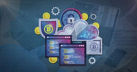Digital Security and Cryptocurrency Concept with Icons