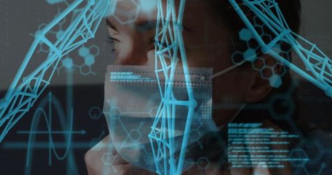 Masked Person with Digital DNA and AI Overlay