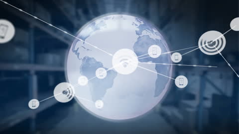 Global Communication Network Overlays Rotating Globe Animation