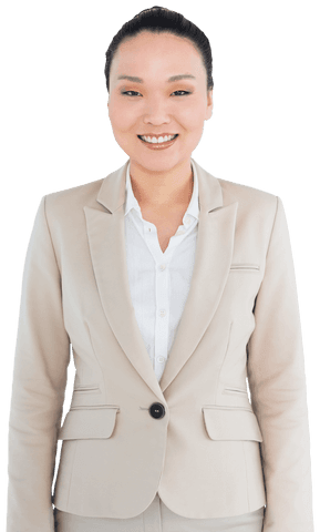 Happy Asian Businesswoman Smiling on Transparent Background