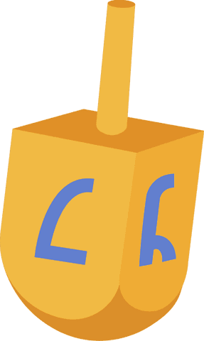 Minimalistic flat design dreidel on transparent background