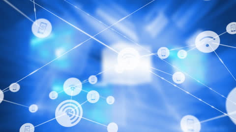 Digital Network Connections Over Blue Virtual Background