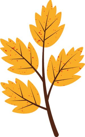 Stylized branch with speckled yellow leaves on transparent background