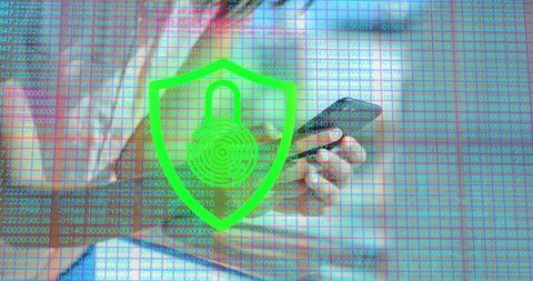 Digital security with smartphone and padlock overlay