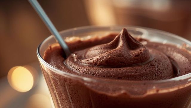 Luxurious Chocolate Mousse in Elegant Glass with Metal Spoon