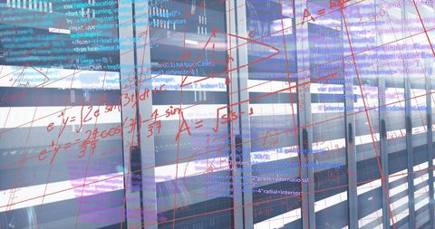 Overlay of Data Equations on Server Racks for Conceptual Technology Illustration - Download Free Stock Images Pikwizard.com