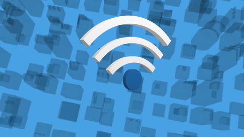 WiFi Signal Overlooking 3D Modern City Concept Animation