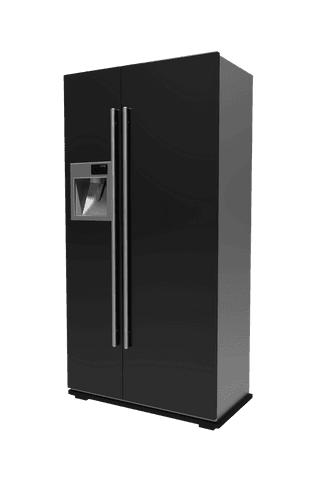 Modern black refrigerator on transparent background