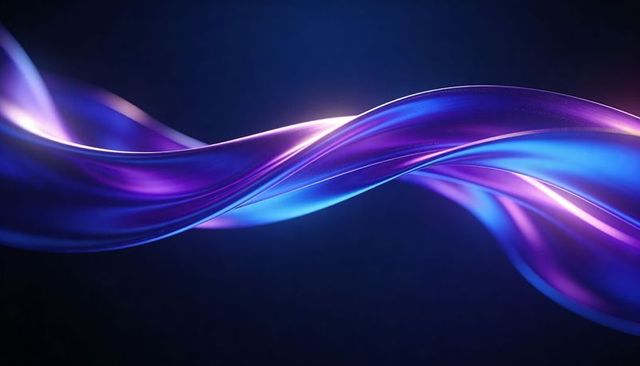 Iridescent neon ribbon wave abstract background blue purple gradient