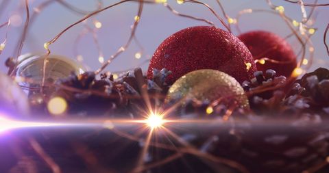 Festive Christmas Baubles and Glowing Lights