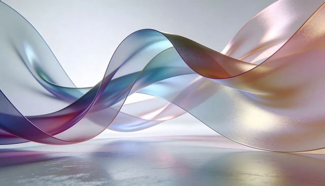 Floating translucent ribbons with pastel gradient sheen and soft highlights