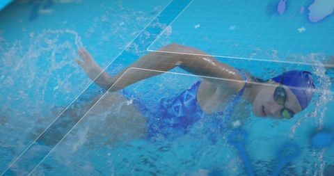Female Swimmer Doing Training Underwater with Digital Technology