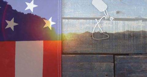 American Flag and Dog Tags with Sunlight, Representing Patriotism on Wood - Download Free Stock Images Pikwizard.com