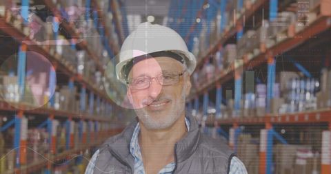 warehouse manager overseeing inventory management with data overlay - Download Free Stock Images Pikwizard.com