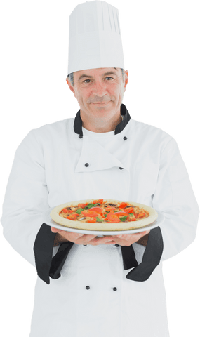 professional chef holding freshly made pizza on transparent background - Download Free Stock Videos Pikwizard.com