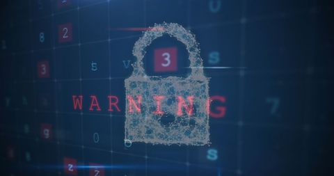 Conceptual image illustrating cybersecurity risks and threat prevention. Digital padlock symbolizes data protection measures. Suitable for use in articles about network security, internet protection measures, warning systems technological developments in digital safety.