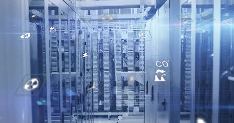 Eco Icons and Digital Data Processing in Server Room - Download Free Stock Images Pikwizard.com