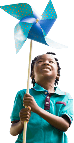 transparent image of boy happily holding blue polka dot pinwheel - Download Free Stock Videos Pikwizard.com
