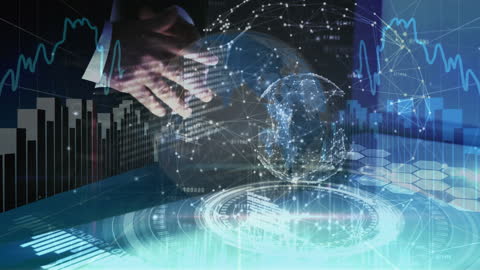 Globe with Digital Connections and Hands on Virtual Interface