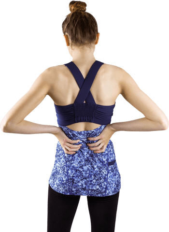 Transparent image of woman in pain holding lower back