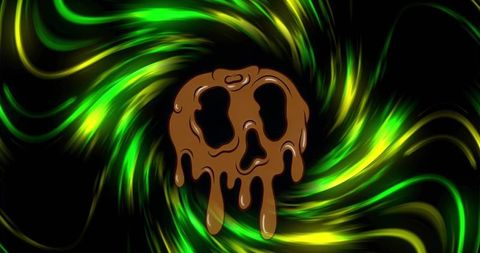 Abstract Melting Skull with Neon Swirling Rays