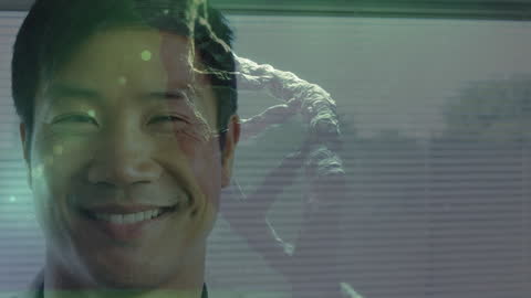 Businessman Smiling with Futuristic DNA Overlay