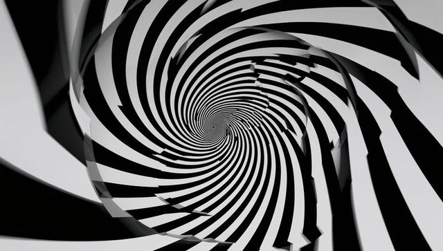 Monochrome spiral optical illusion distorting perception