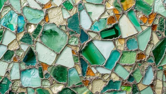Vibrant Mosaic Wall with Multicolored Glass Shards and Grout