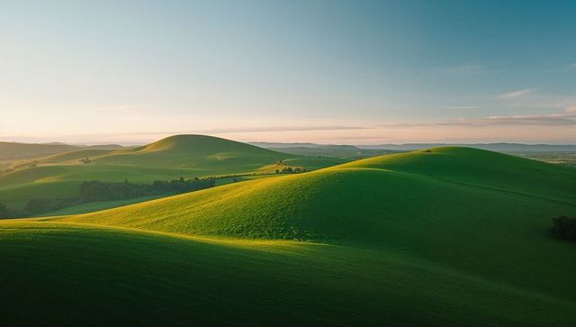 Idyllic Rolling Green Hills at Sunrise