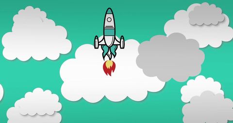 Rocket Illustration Flying Through Digital Clouds - Download Free Stock Images Pikwizard.com
