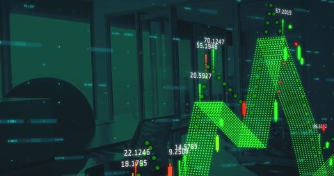 Financial Statistics Overlay in Modern Office Interior - Download Free Stock Images Pikwizard.com