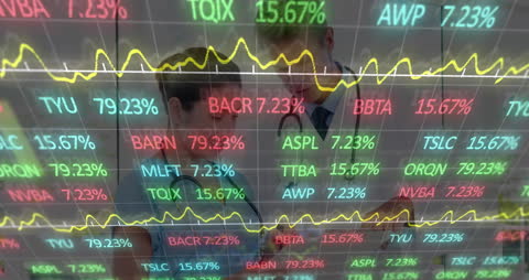 Doctors Analyzing Data Overlayed with Stock Market Graphs