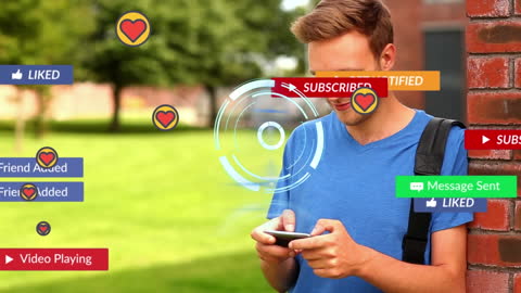 Creative Digital Social Network Animation with Young Man Using Smartphone