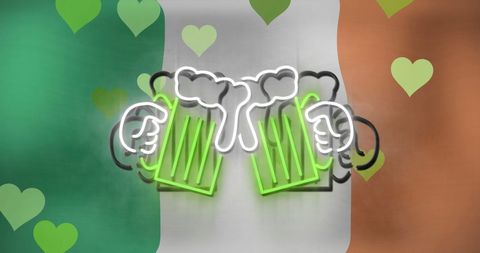 Neon Beer Glasses on Irish Flag with Green Hearts for St. Patrick's Day - Download Free Stock Images Pikwizard.com