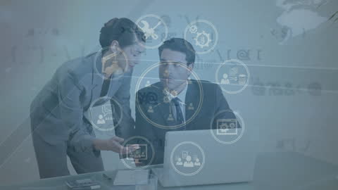 Business Professionals Engaging with Digital Interface Holograms