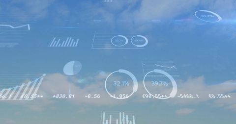 Data Visualization Infographics Floating in Blue Sky