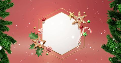 Festive Christmas Background with Hexagon Frame and Snowfall