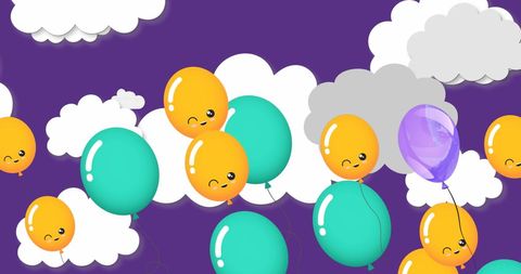 colorful cartoon balloons flying over cloudy sky - Download Free Stock Images Pikwizard.com